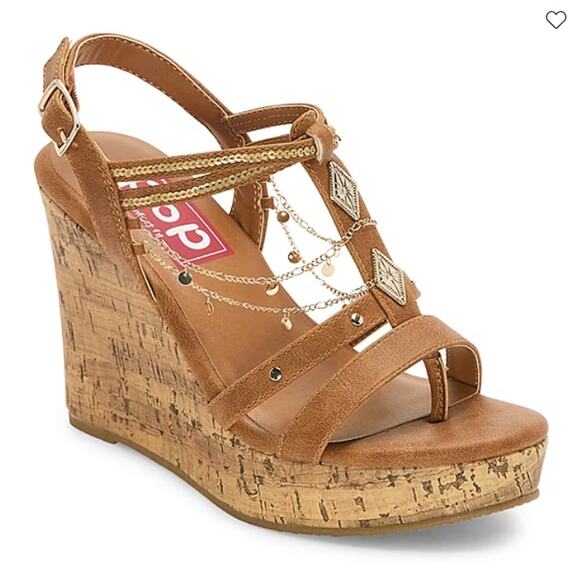 Pop Womens Electricity Wedge Sandals Brown Cognac Size 10M - Picture 1 of 11